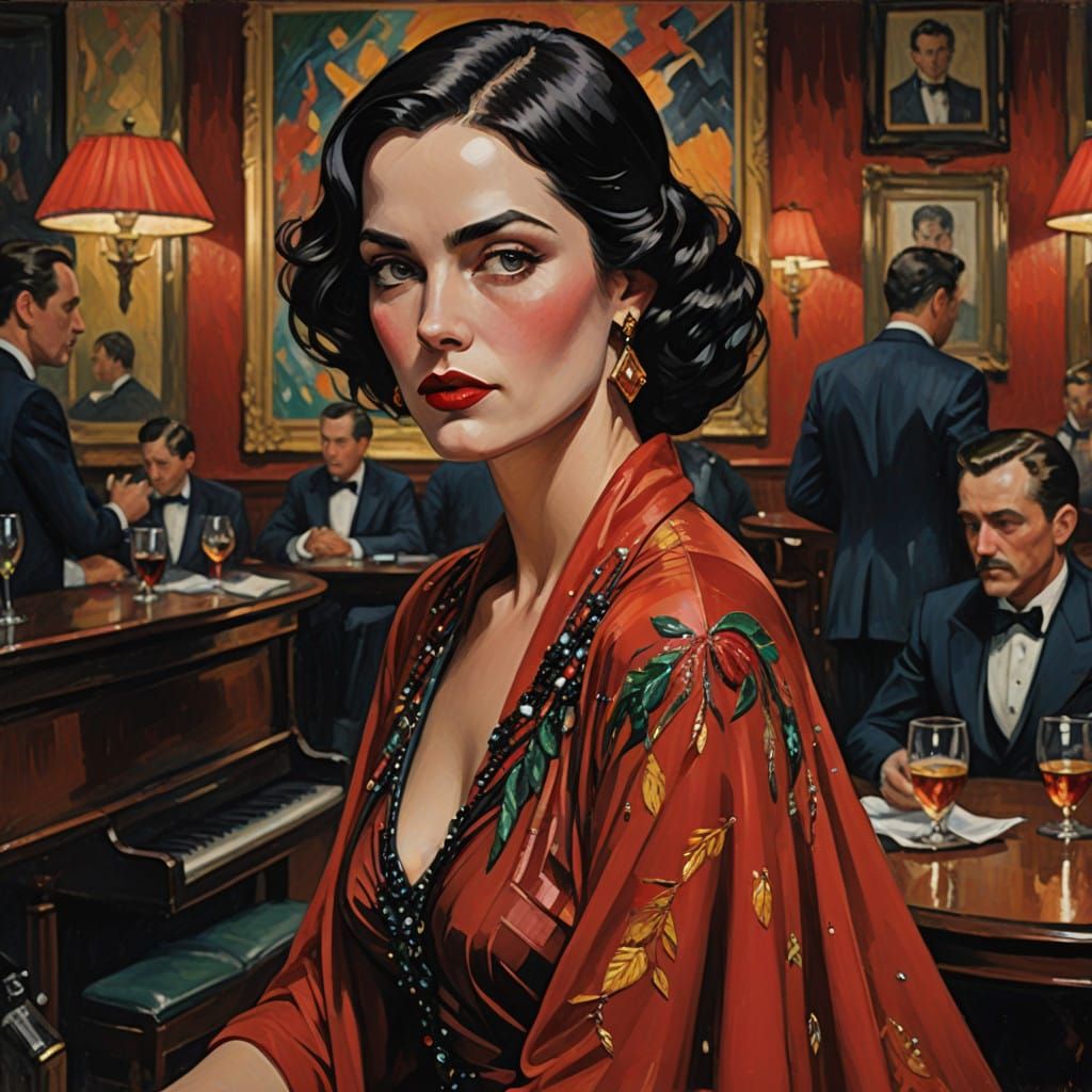 Sultry, dark haired femme fatale.