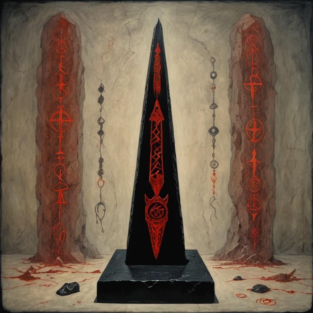Occult Obsidian Obelisk with Glowing Runes