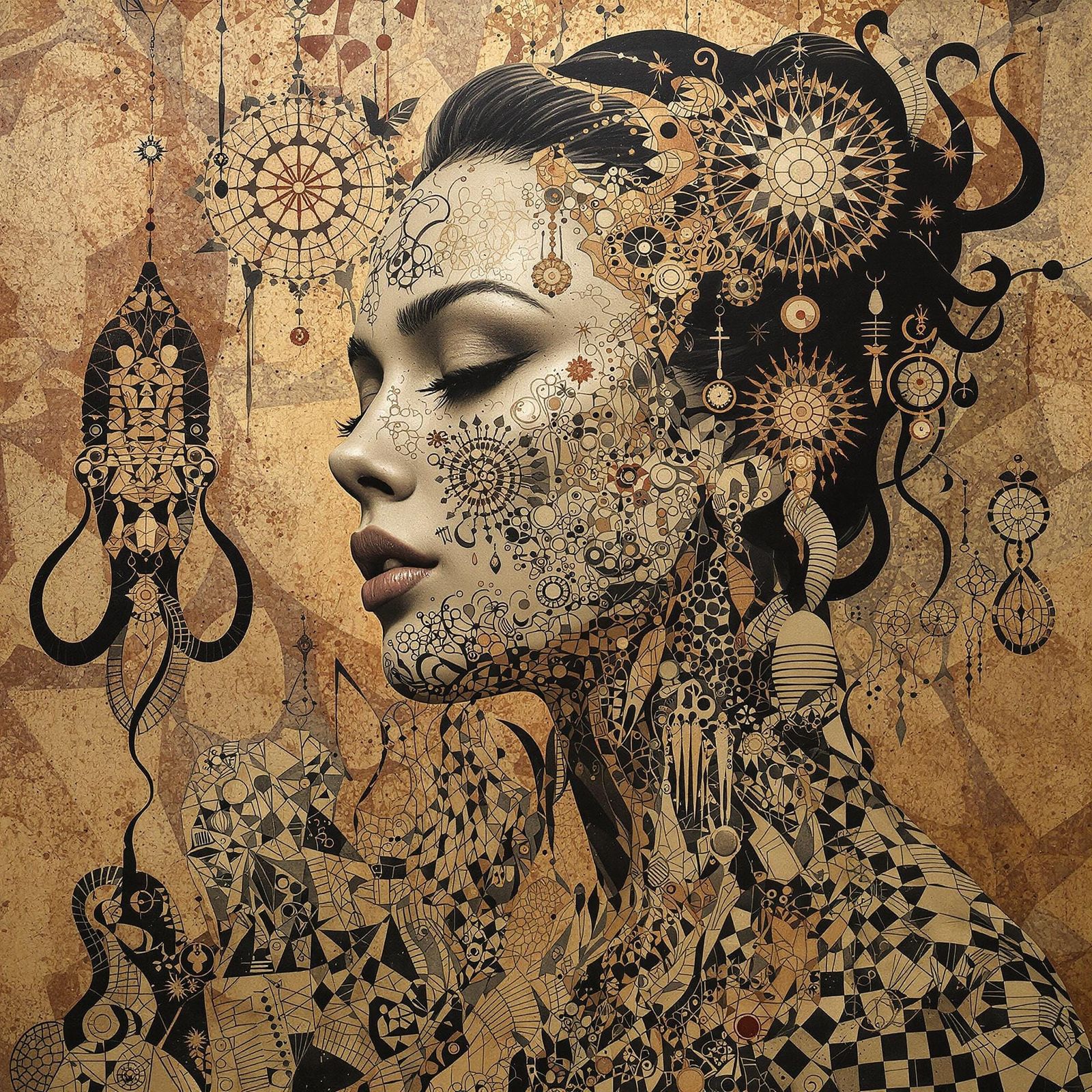 Surreal Warrior Goddess in Vibrant Ombre Hues with Intricate...