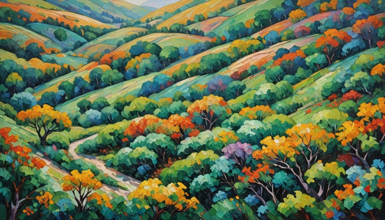 Colorful Summit in Expressionist Impasto Style