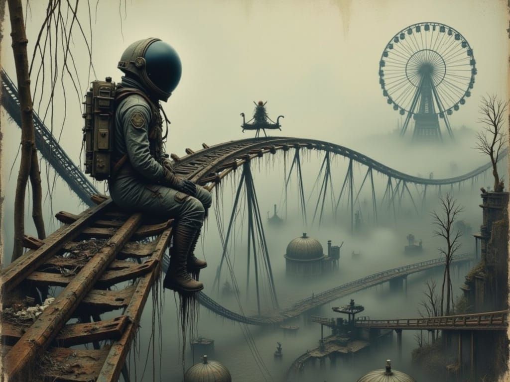 Astronaut in Abandoned Carnival, Tim Burton Style