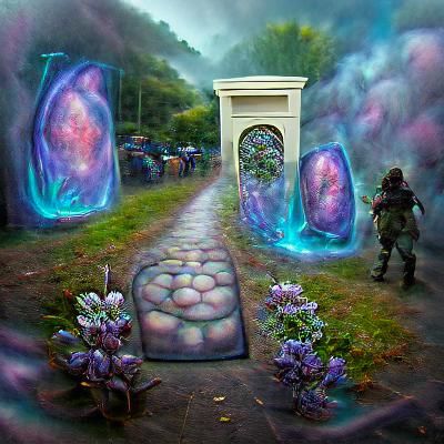 Wonderland Portal with Flowers: Ethereal Fantasy Illustratio...