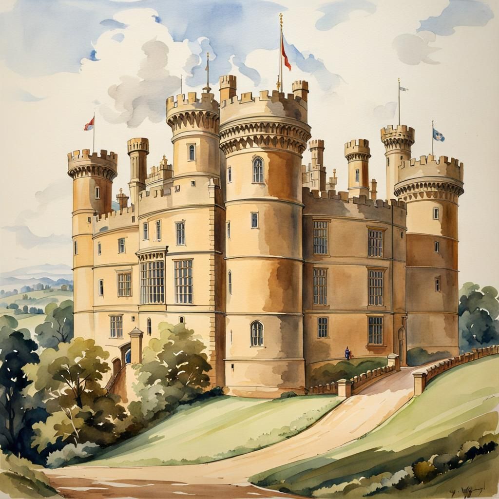 Belvoir Castle: Regency Watercolor Painting