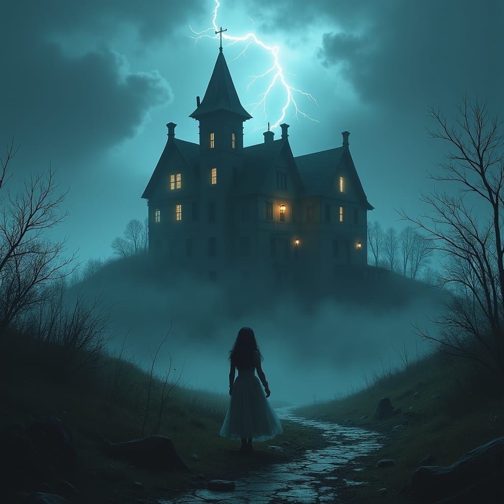 Haunting Mansion Under Stormy Skies, Matte Painting