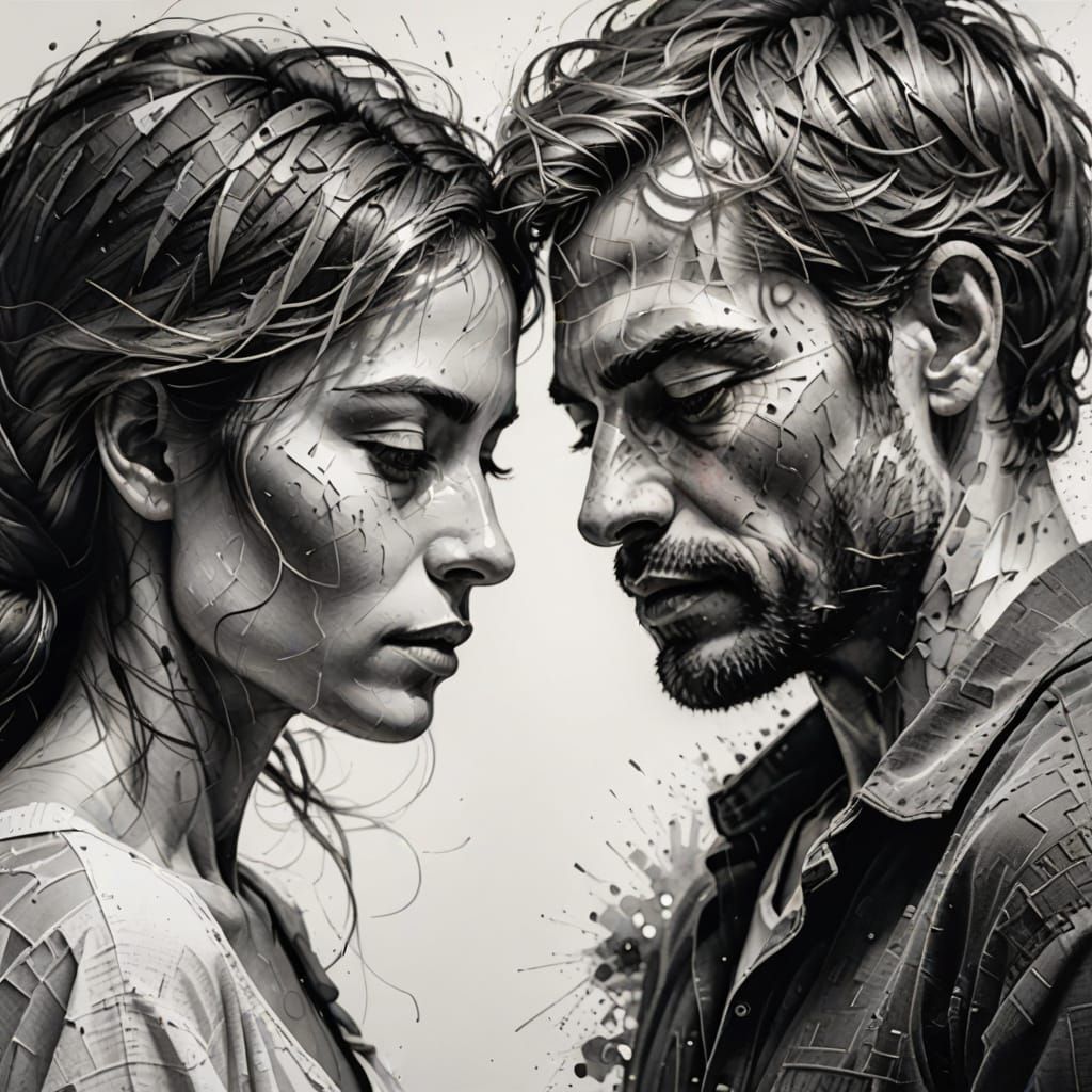 Intimate Expressionist Masterpiece: Emotive Encounter