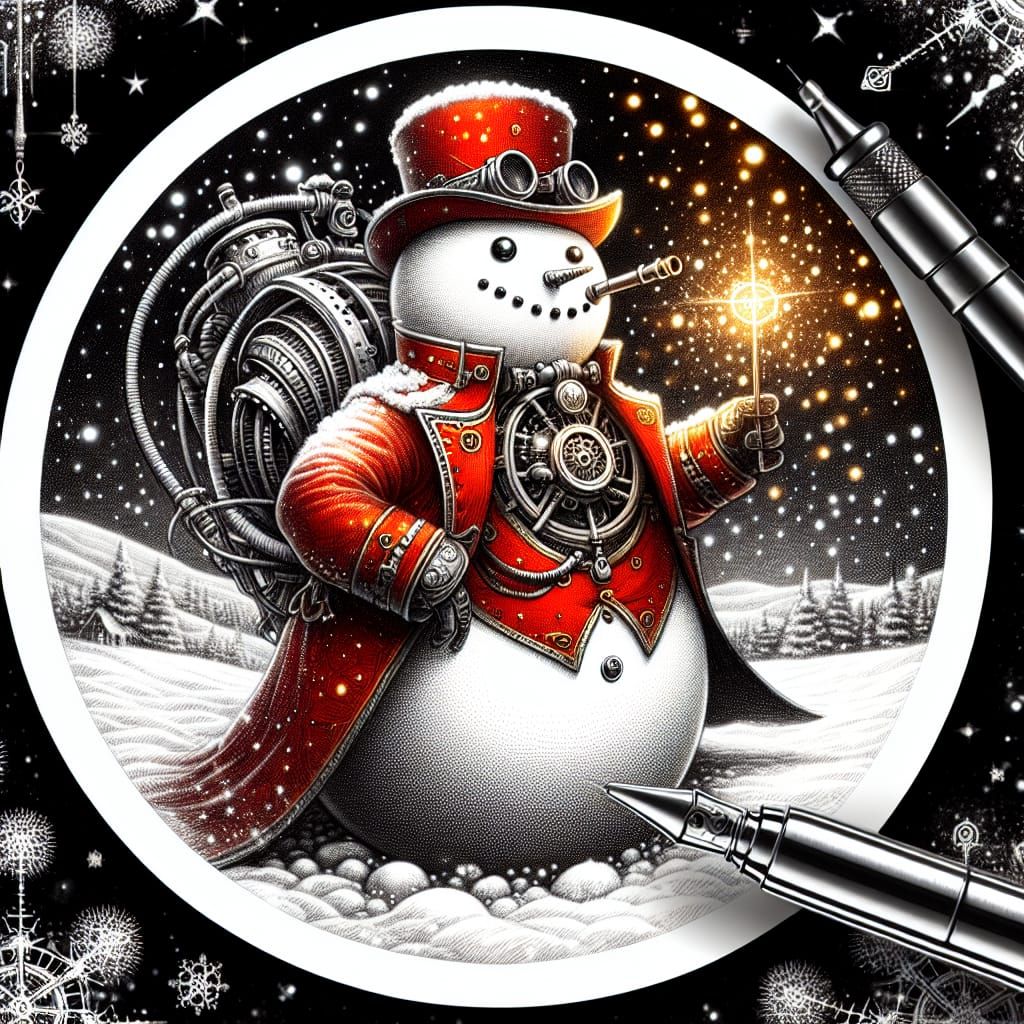 Steampunk Snowman Sketch on Gothic Christmas Night