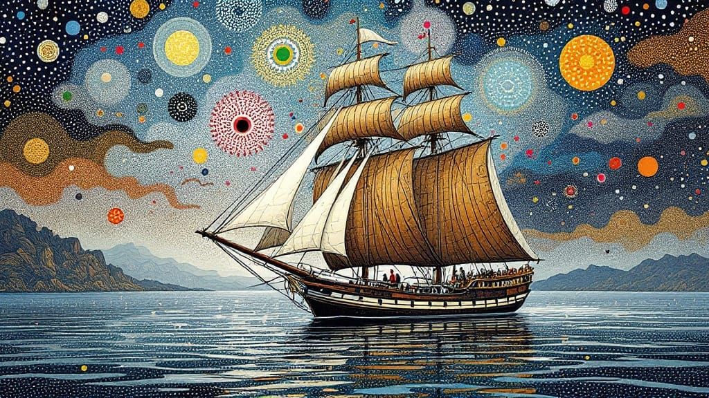 Cosmic Sailing Ship in Whimsical Fusion