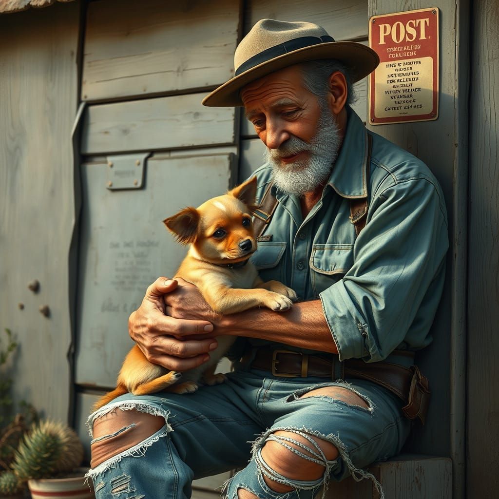 Postman Playing with Dog in Hyperrealistic Style
