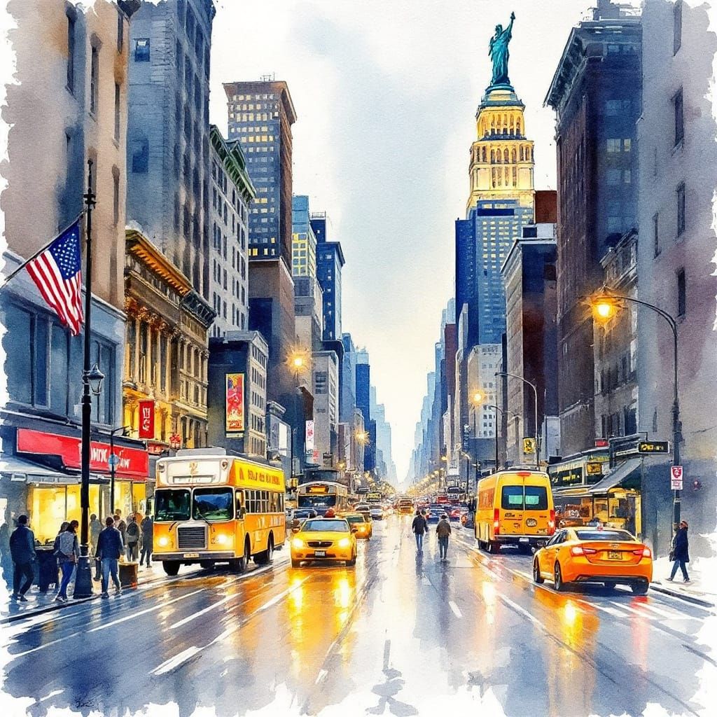 Colorful Watercolor Painting of New York City