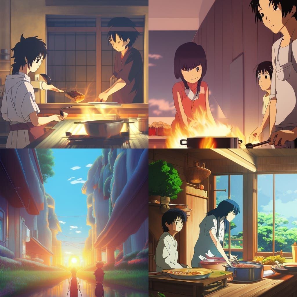 Anime Cooking Scene in Studio Ghibli Style