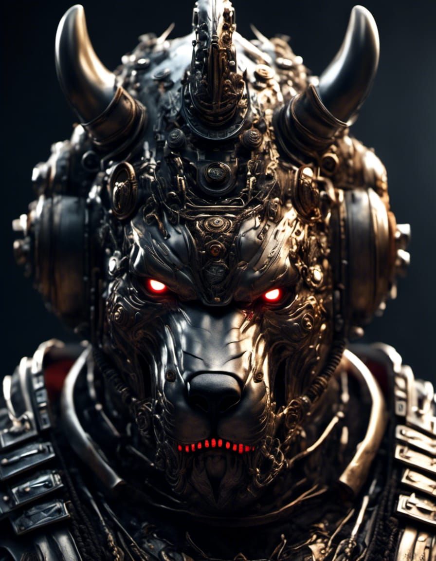 Creepy Zombie Bear Robot Portrait in Horrorcore Style