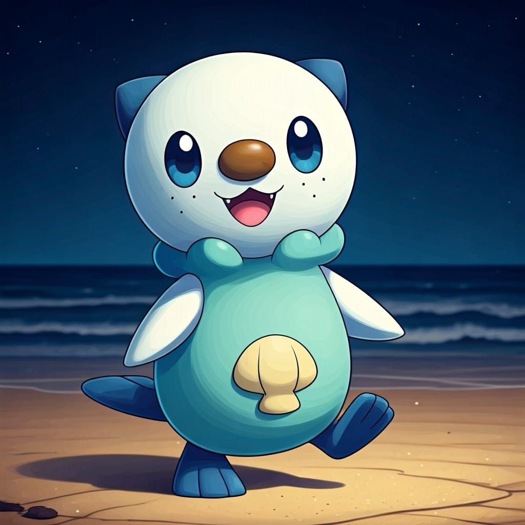 Cute Oshawott on a Beach at Night