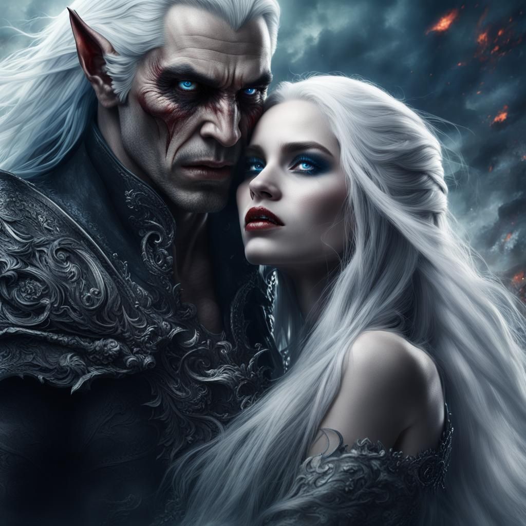 Vampire Bites Demon in Dramatic Digital Painting