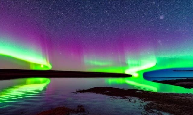 Desert Oasis with Holographic Aurora Borealis
