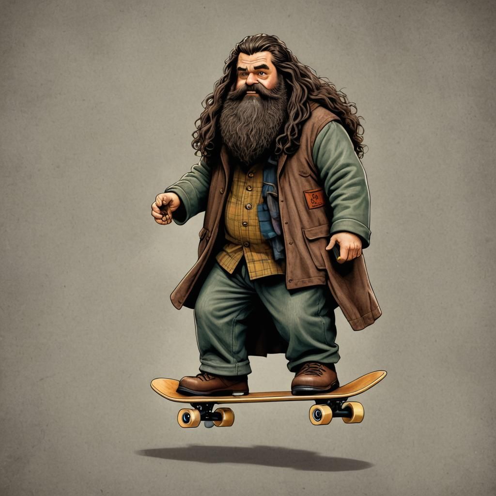 Hagrid Shreds on a Skateboard
