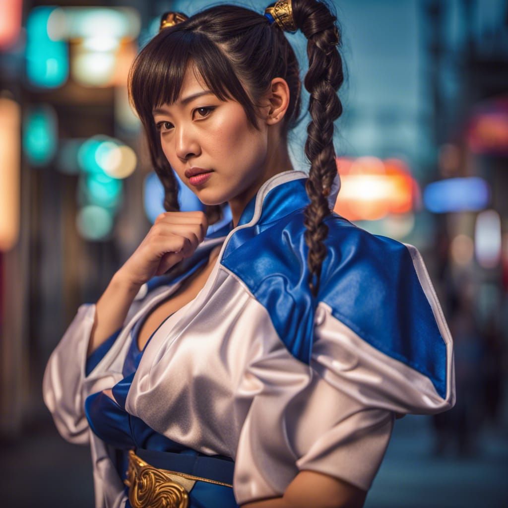 Japanese Chun Li Street Style Portrait in Dramatic Lighting