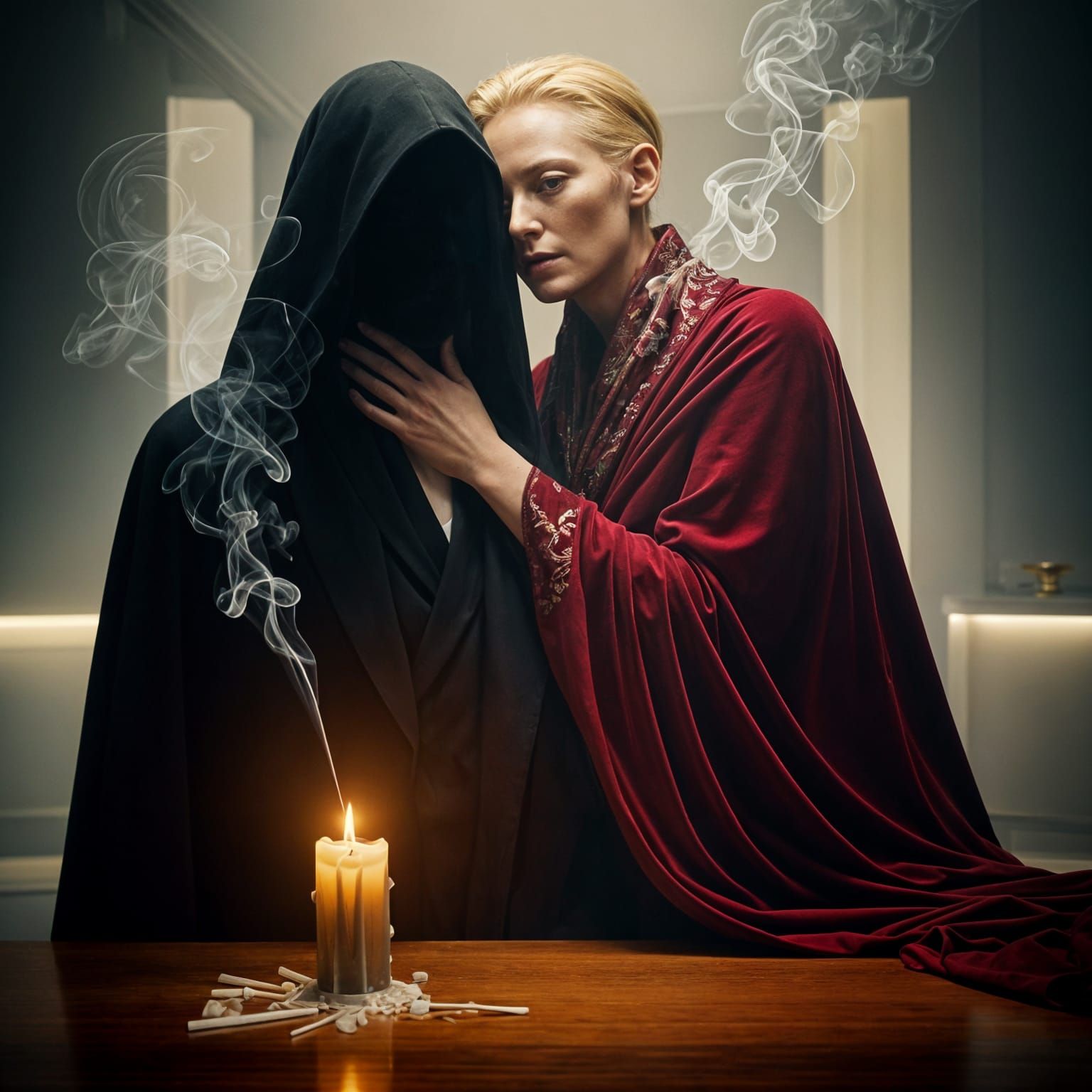 Tilda Swinton: Intimate Moment in Dreamy Lighting
