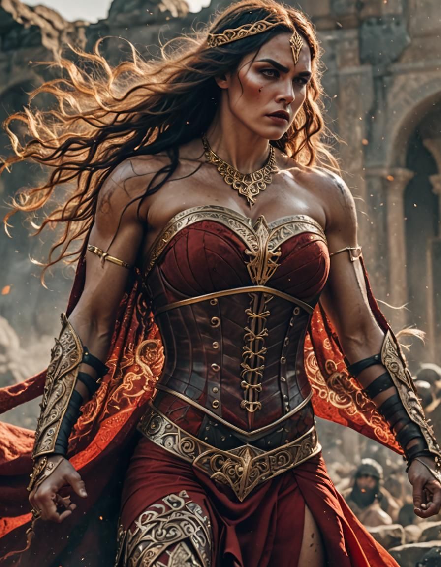 Babylonian Barbarian Warrior Woman in a Cinematic Style