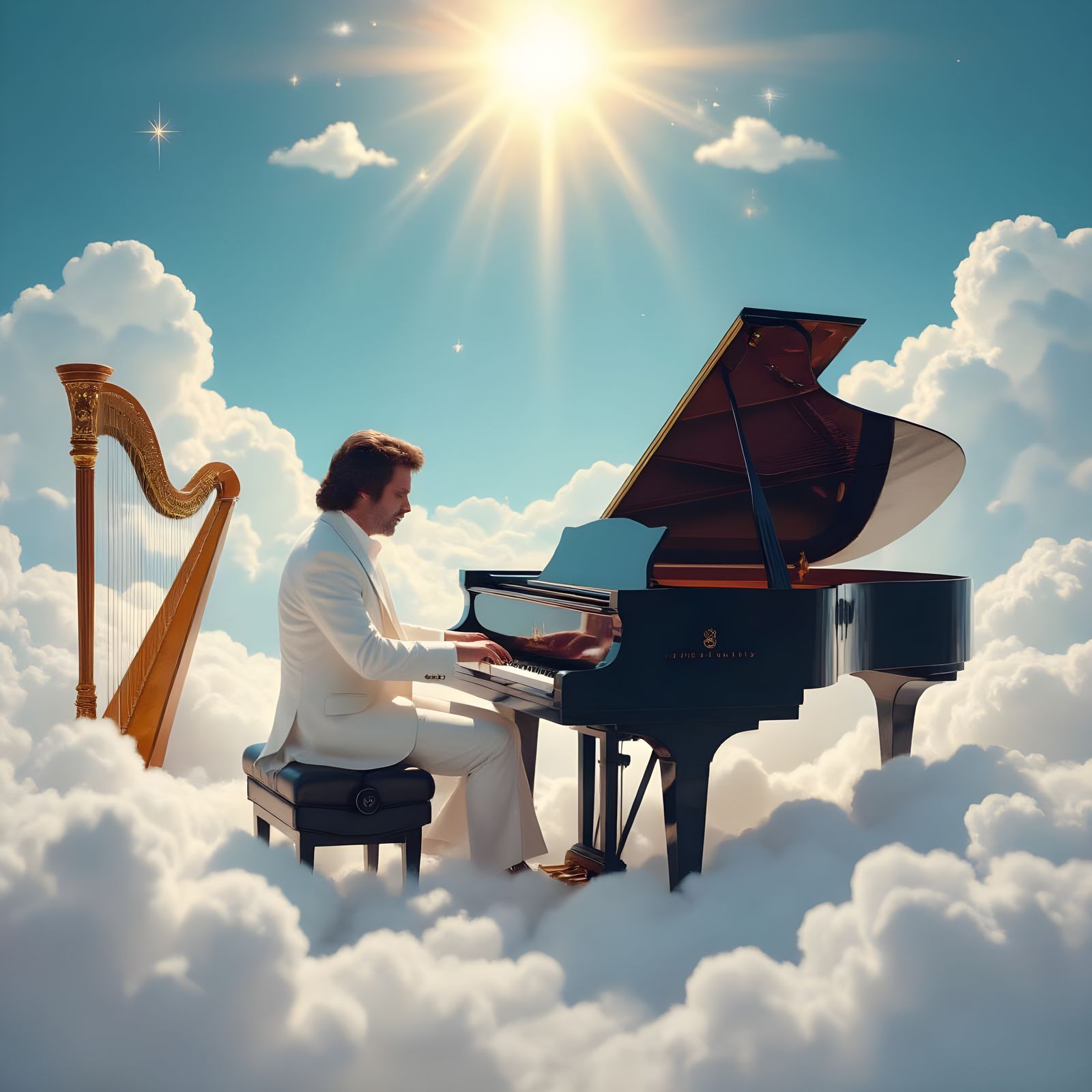 Brian Wilson Plays Piano in Heaven: Surreal Art