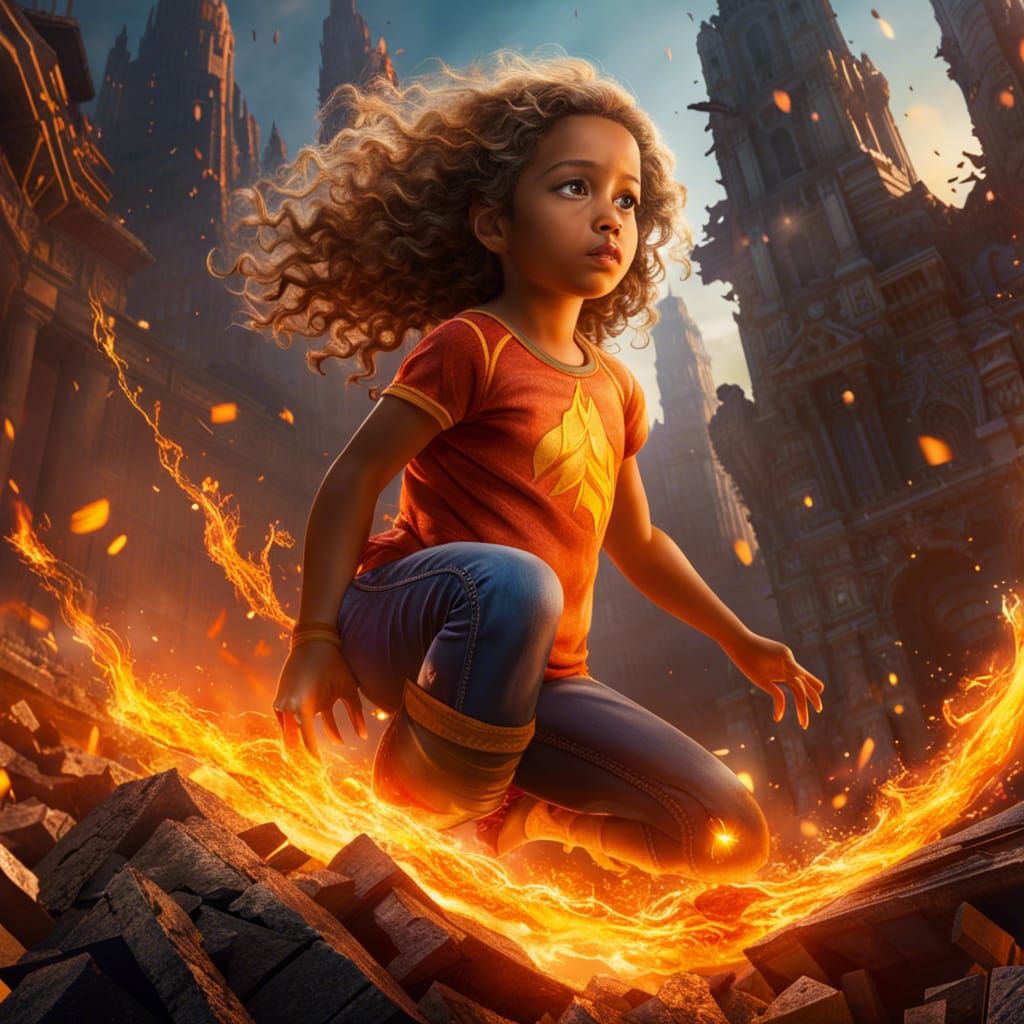 Child Discovering Fiery Superpowers in a Disaster