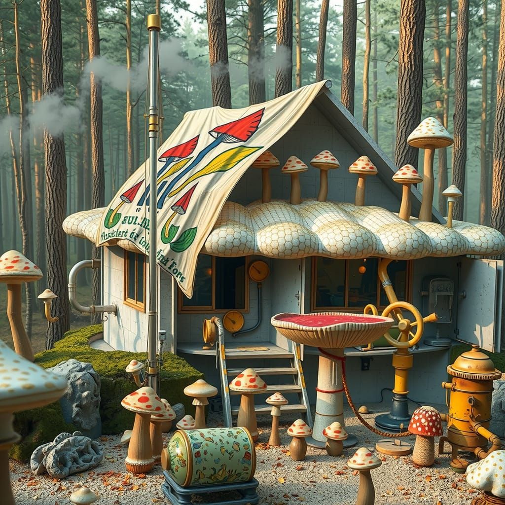 Surrealist Mushroom Metropolis in Hyperreal Style