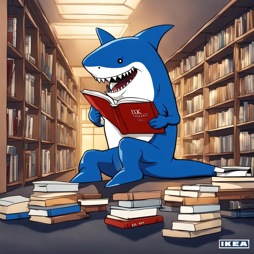 Blue Shark Reads in Anime Style Library
