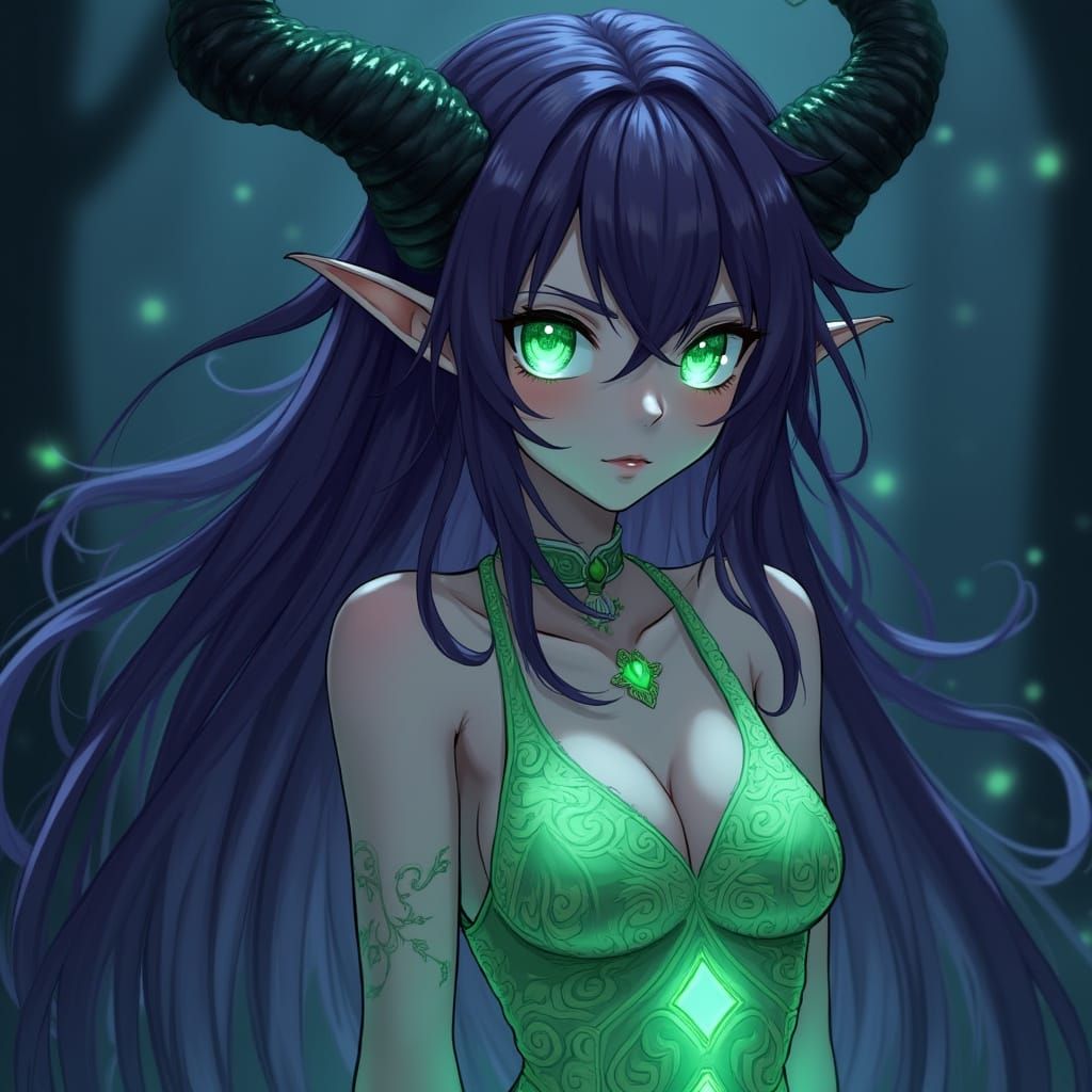 Anime Satyr Girl with Bioluminescent Dress