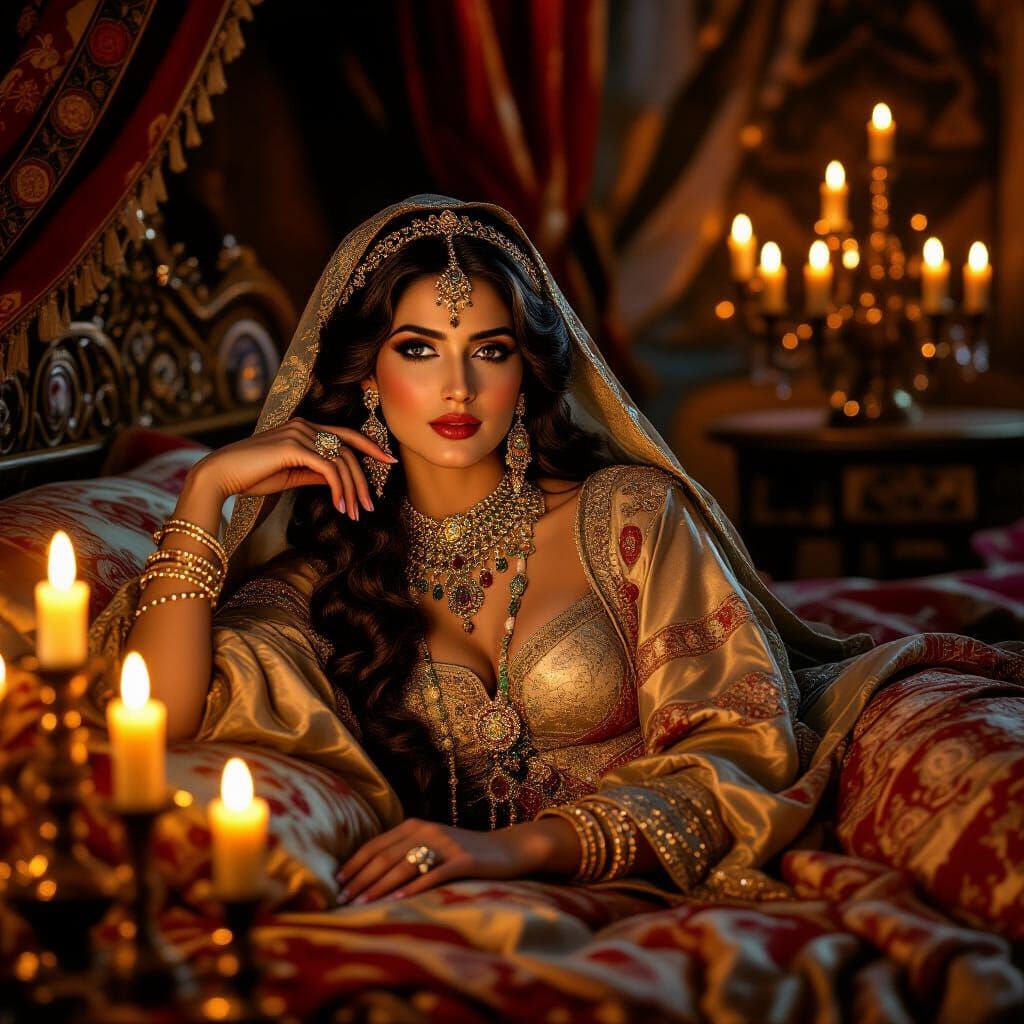 Sherazade Telling Tales in Opulent Setting