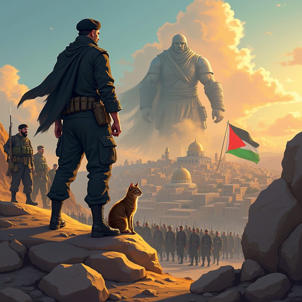 Leader in Military Uniform with Palestine Backdrop