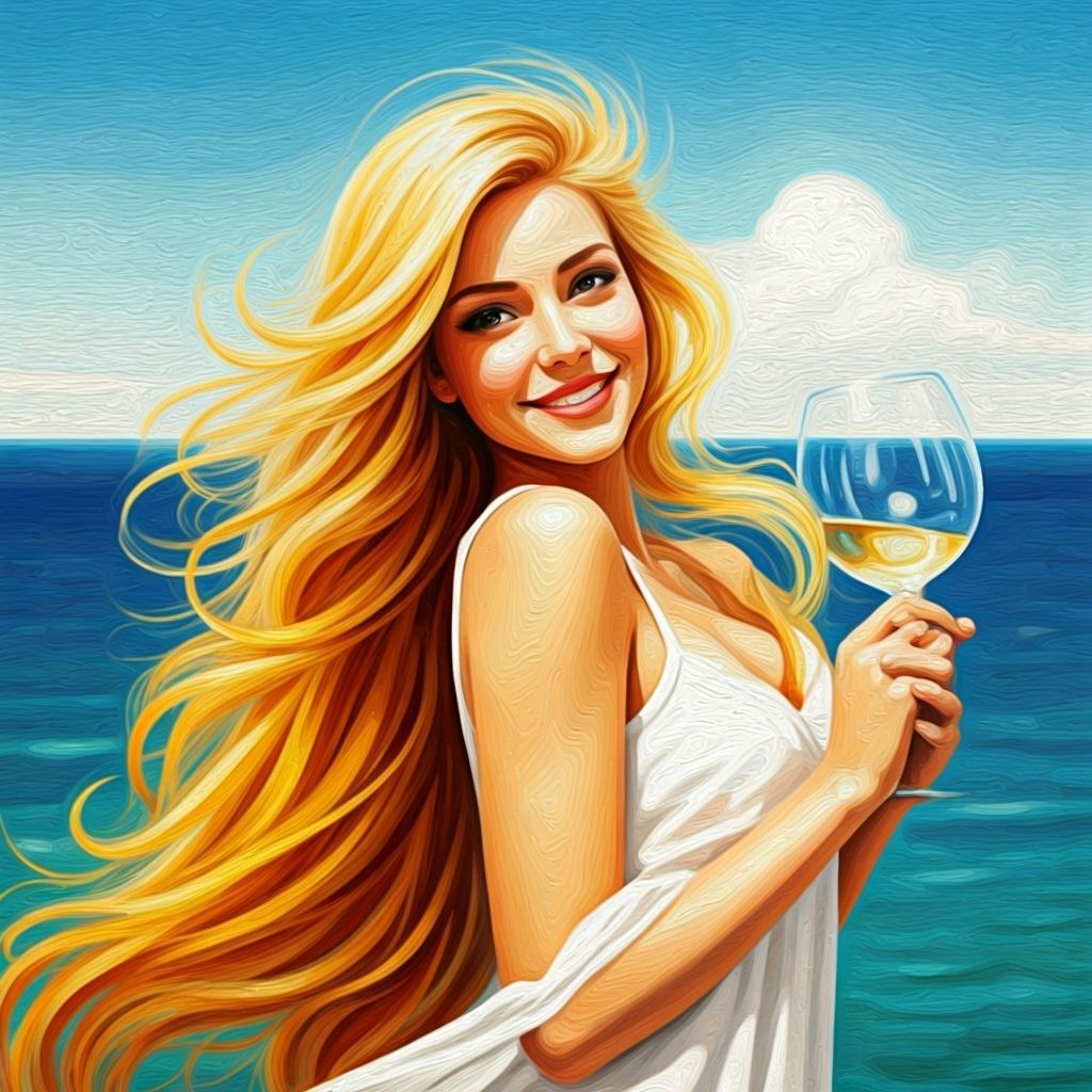 Vibrant Beach Scene in Gontcharova Style