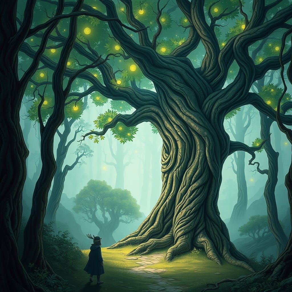 Mystical Drumawood Forest with Shomorra Tree, Miyazaki-Inspi...