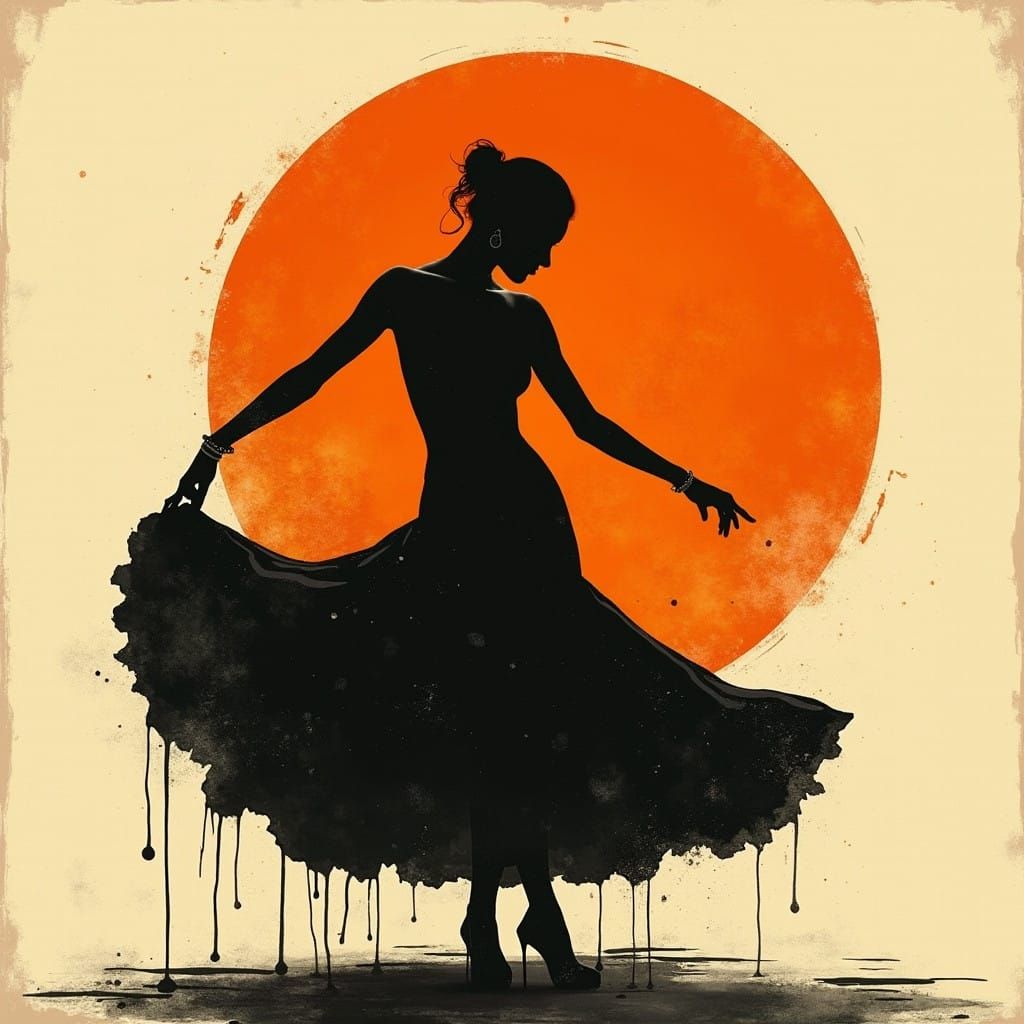 Sensual Flamenco Dancer in Vibrant Grunge Style