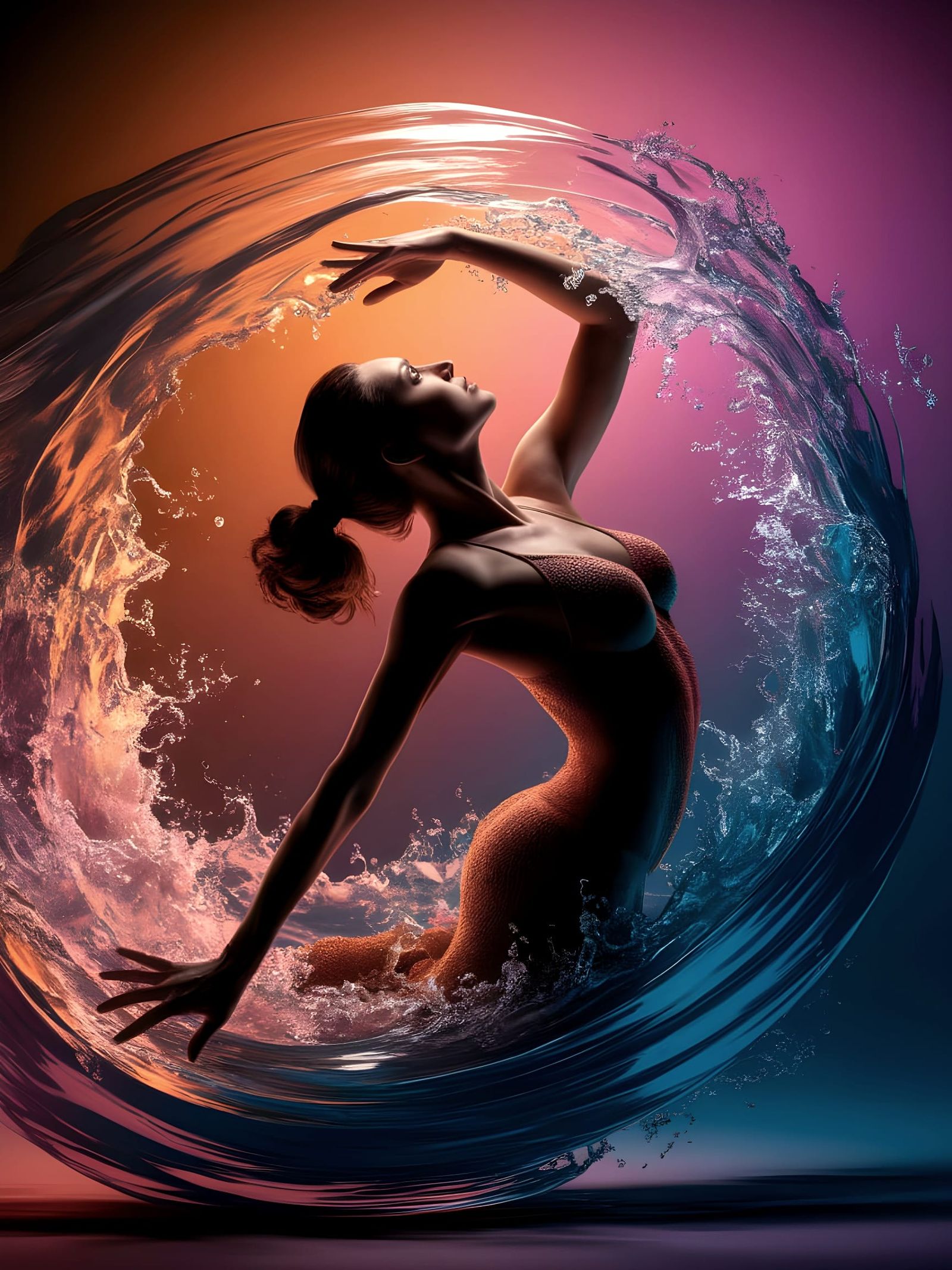 Woman Erupts from Whirlpool of Color