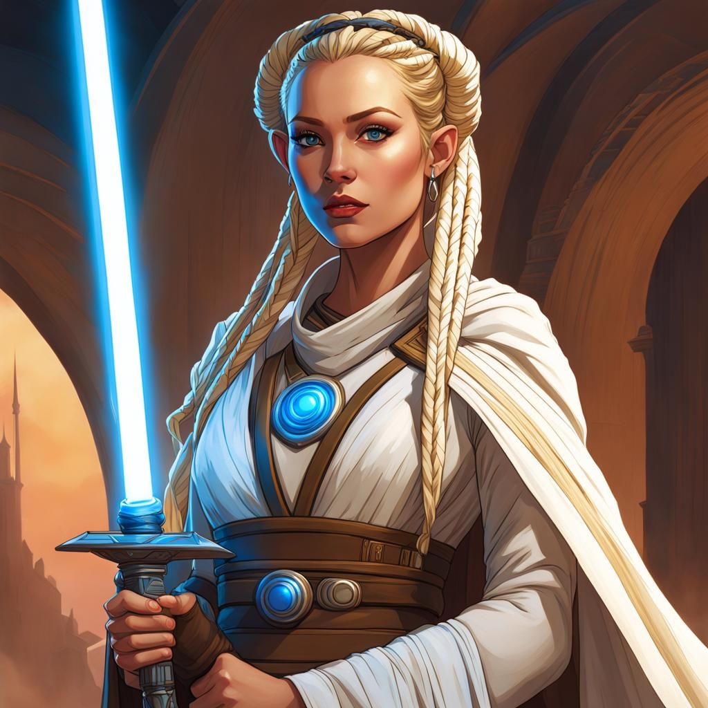 Female Jedi Knight with Twin Lightsabers