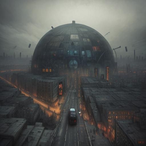 Dystopian Dome City in Futuristic Painting Style