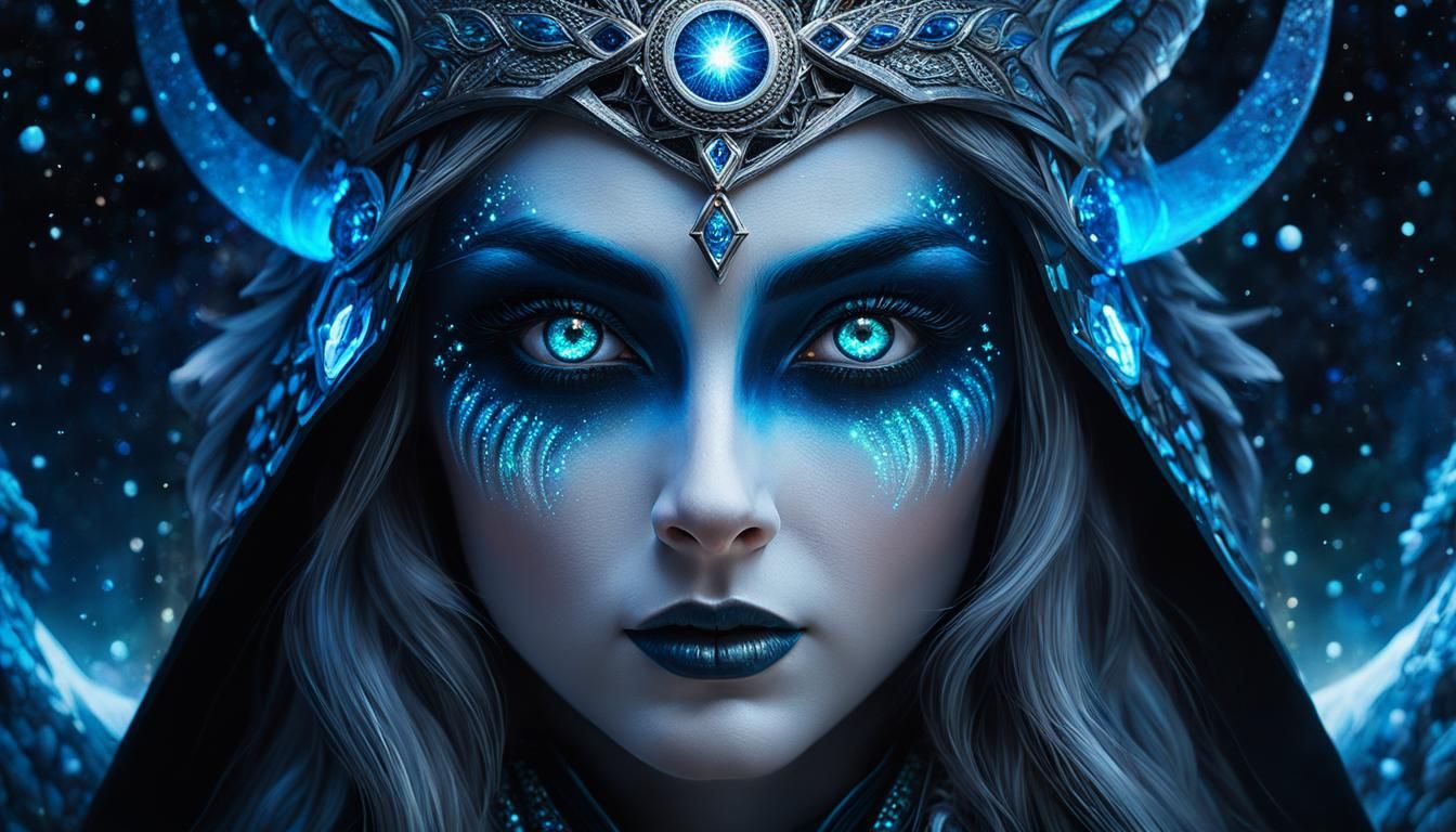 Skadi, Winter Goddess in Gothic Abstract Oil Painting