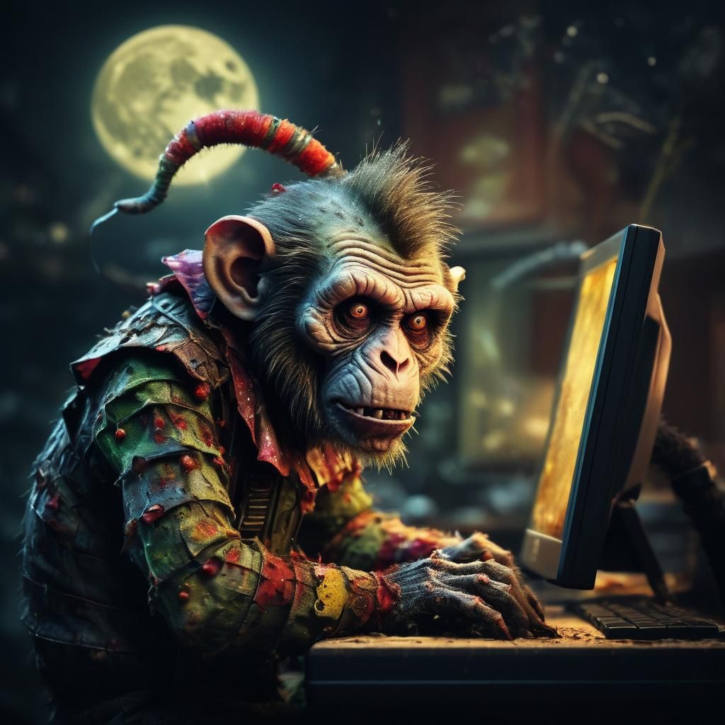 Cyberpunk Horror Creature Emerges from Pixelated Chaos