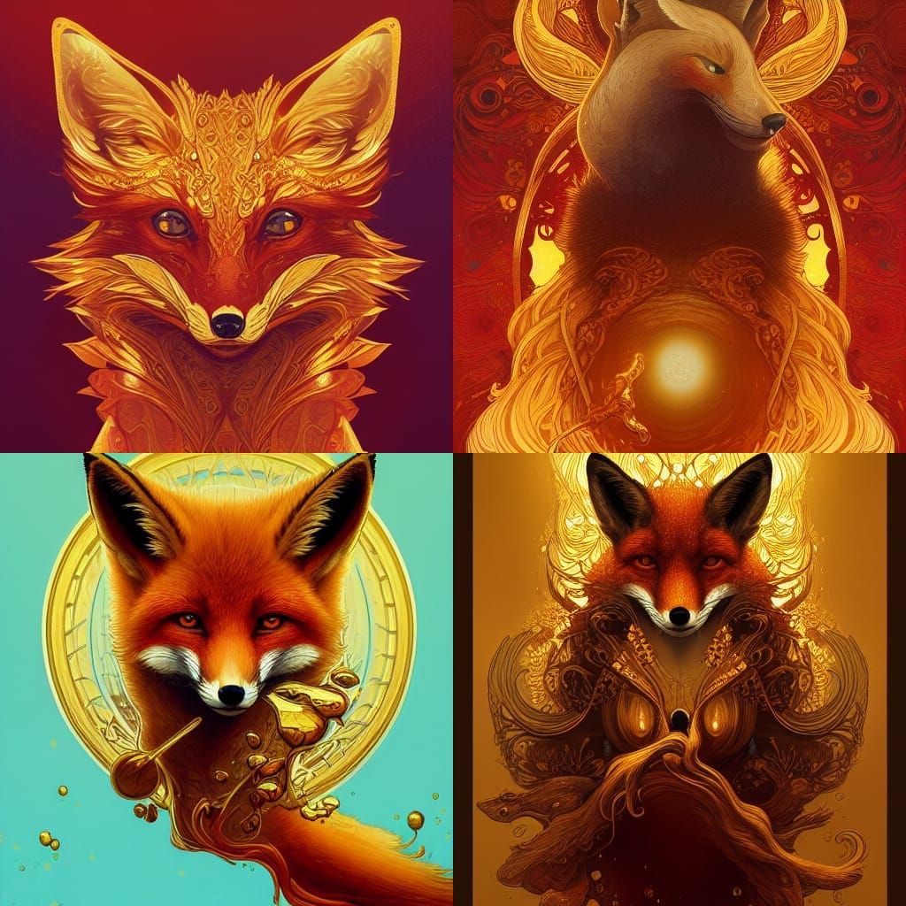 Liquid Gold and Blood Fox: Art Nouveau Illustration