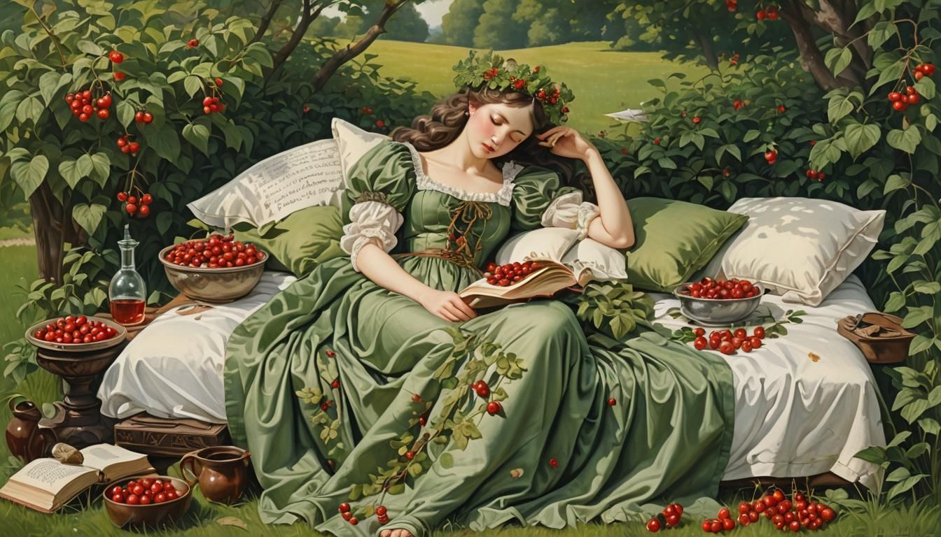 Dreamlike Scene of Woman Sleeping Outdoors