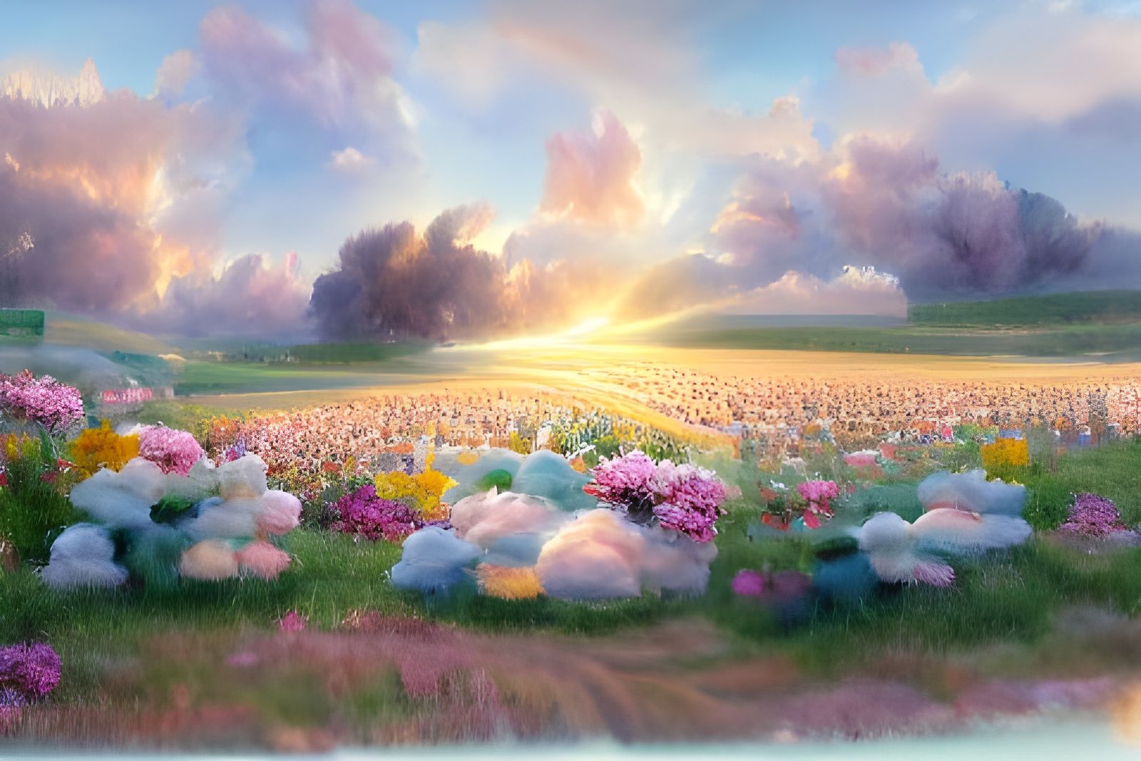 Serene Flower Field with Divine Sunshine