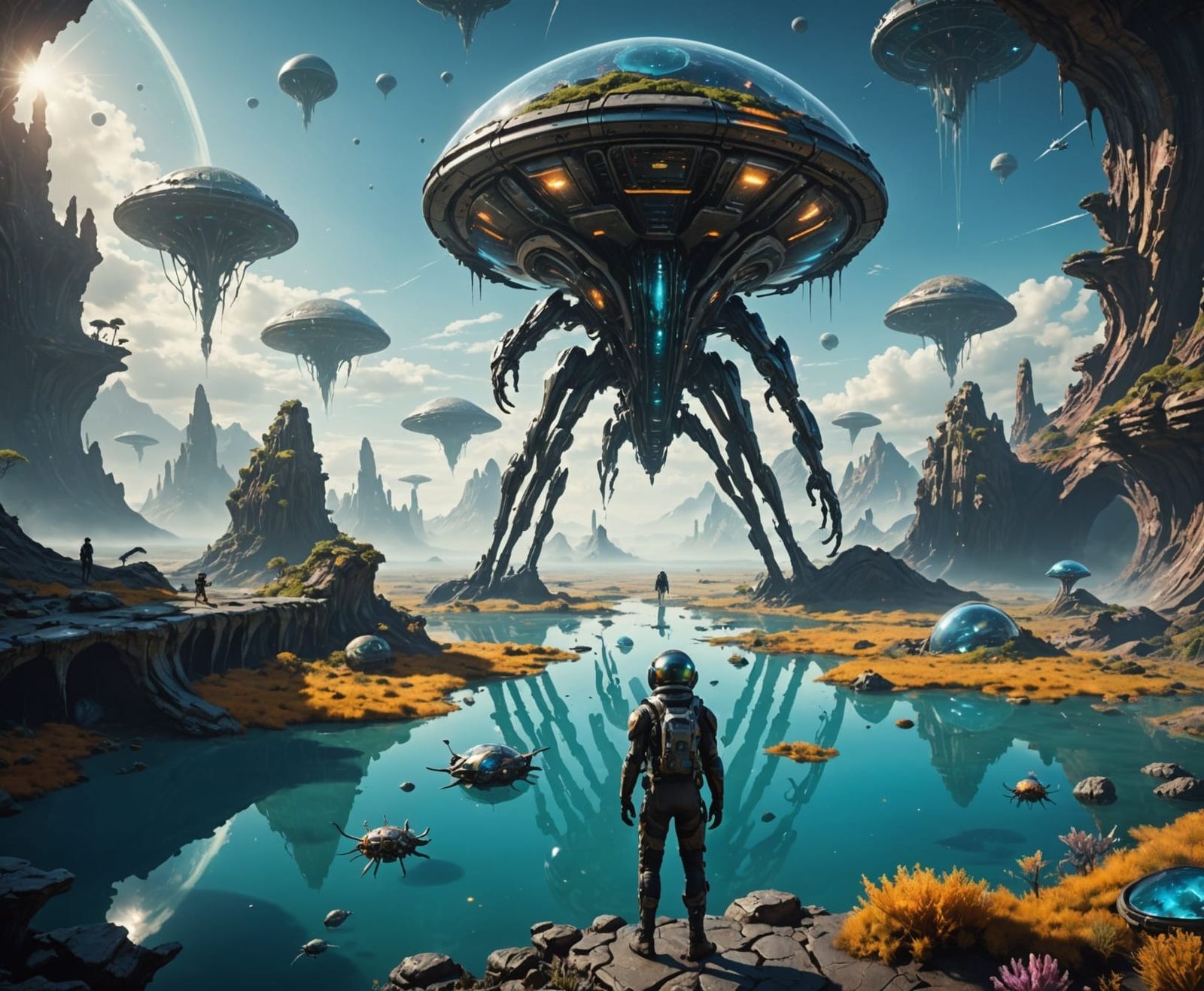 Futuristic Adventurer Explores Uncharted Alien World in Cybe...