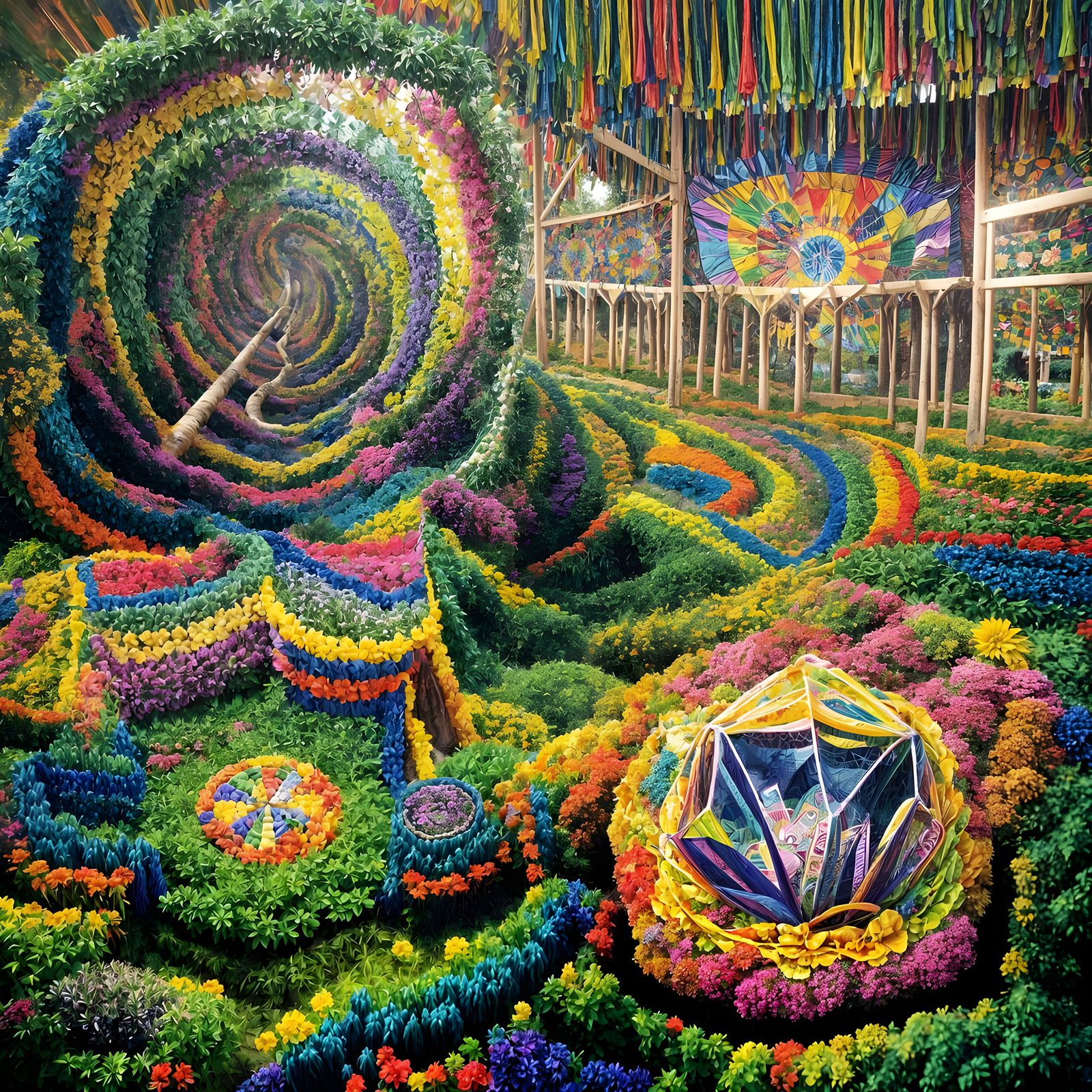 Vibrant Prism Panorama in Psychedelic Yarn Art