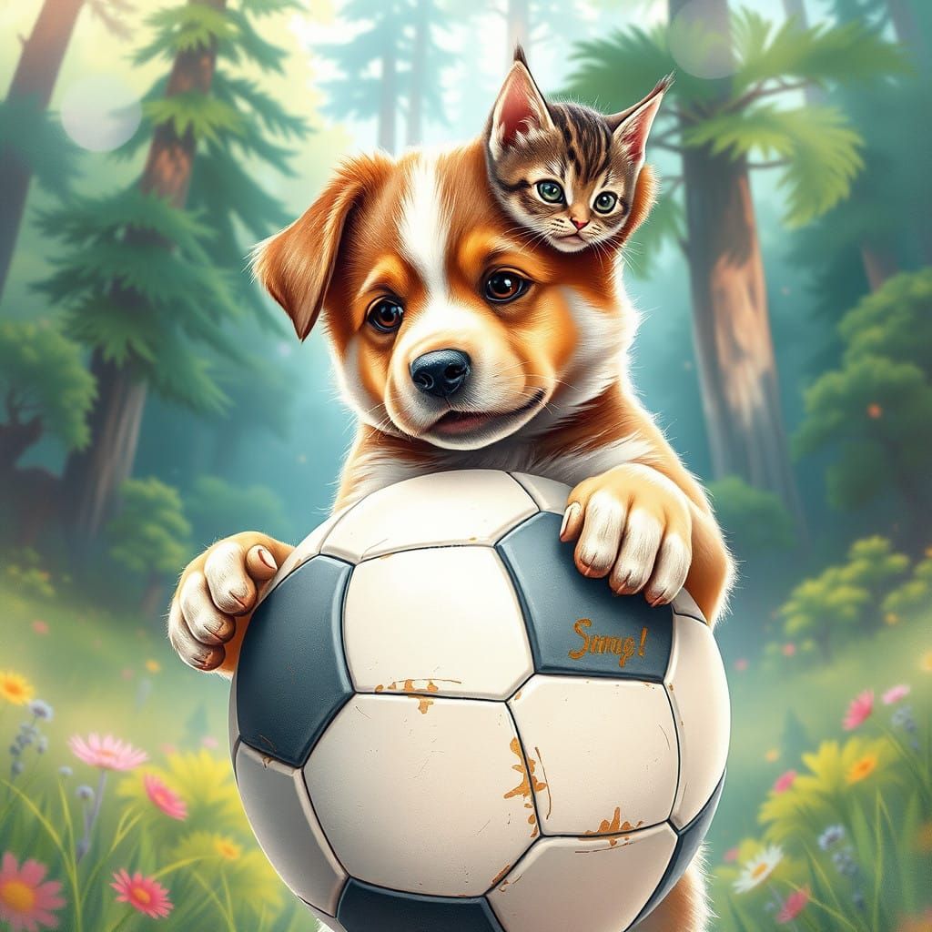 Surreal Puppy in Whimsical Forest Landscape