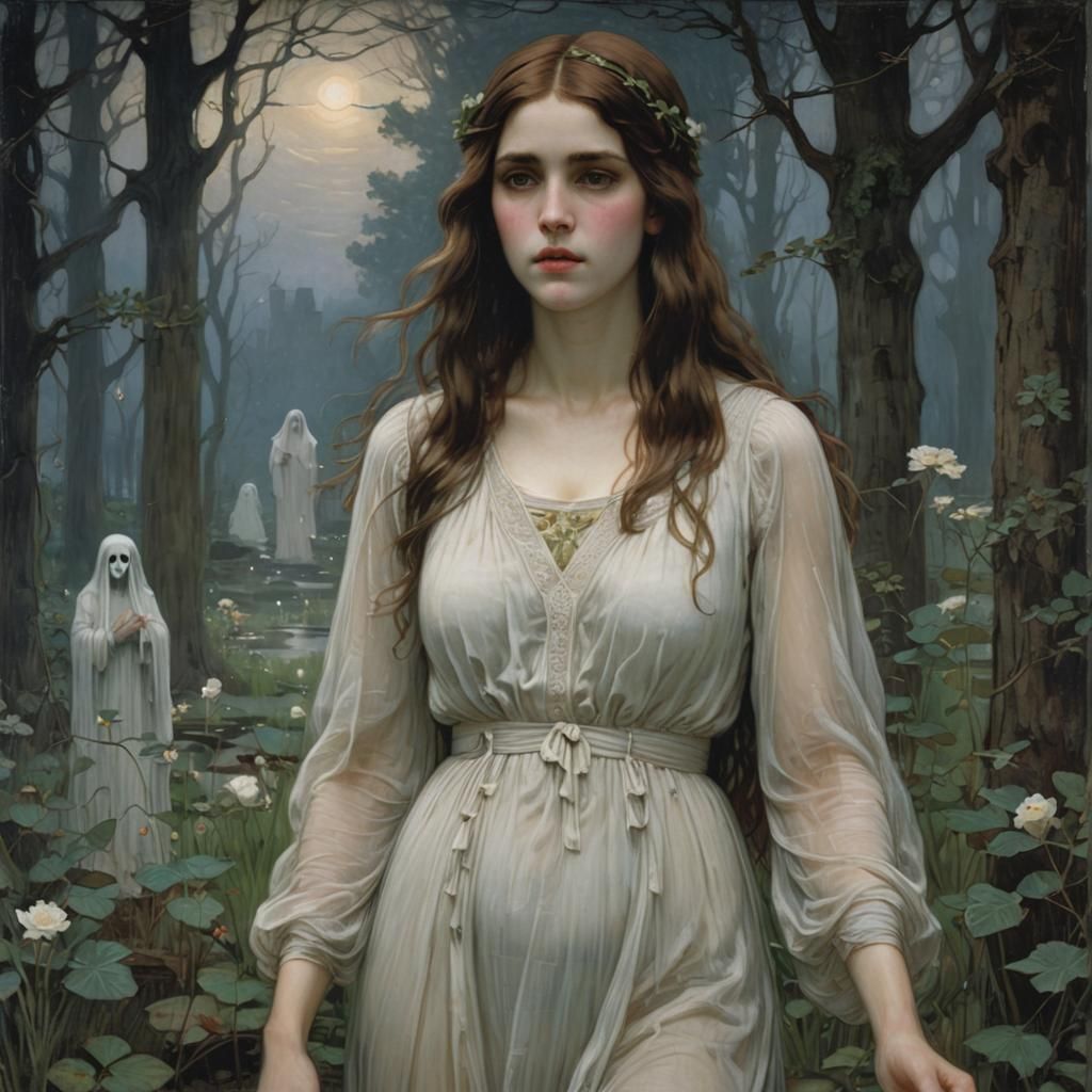 Ethereal Ghost in Waterhouse Style Painting