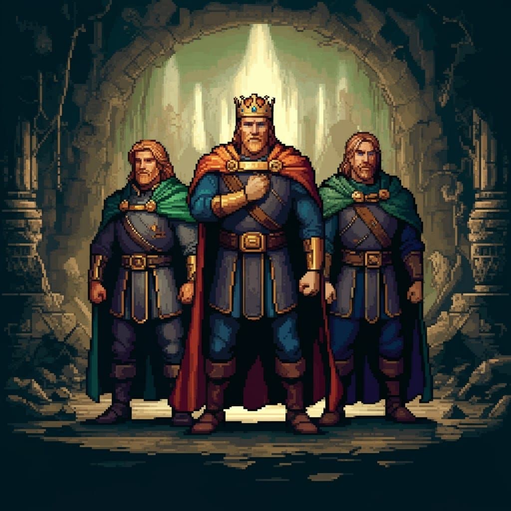 Three Brothers in 8-bit Pixel Art Style