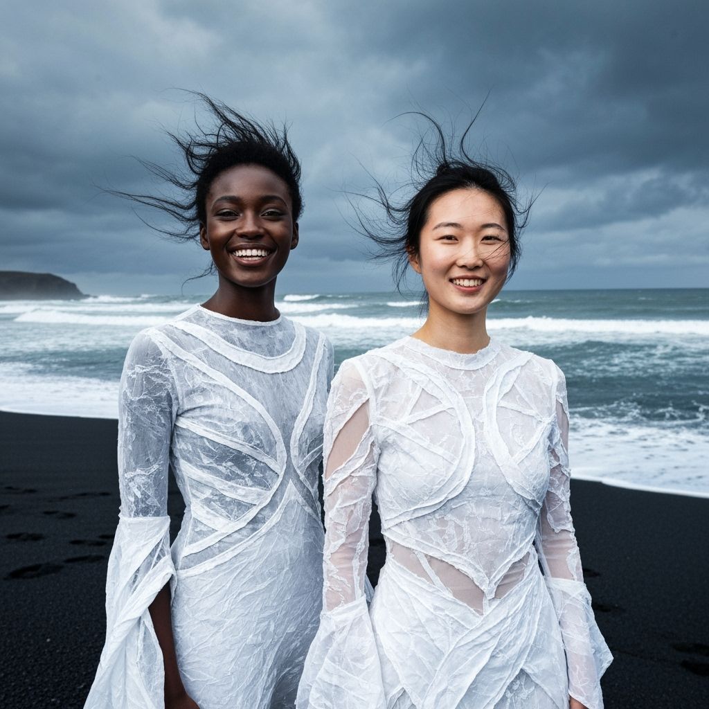 Two Women on Stormy Black Sand Beach