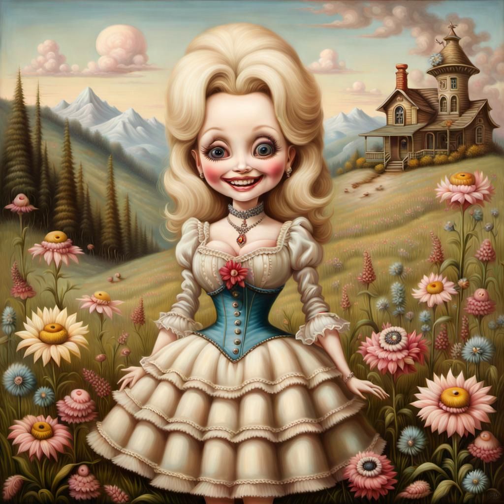 Dolly Parton Mannequin: Surrealist Oil Portrait