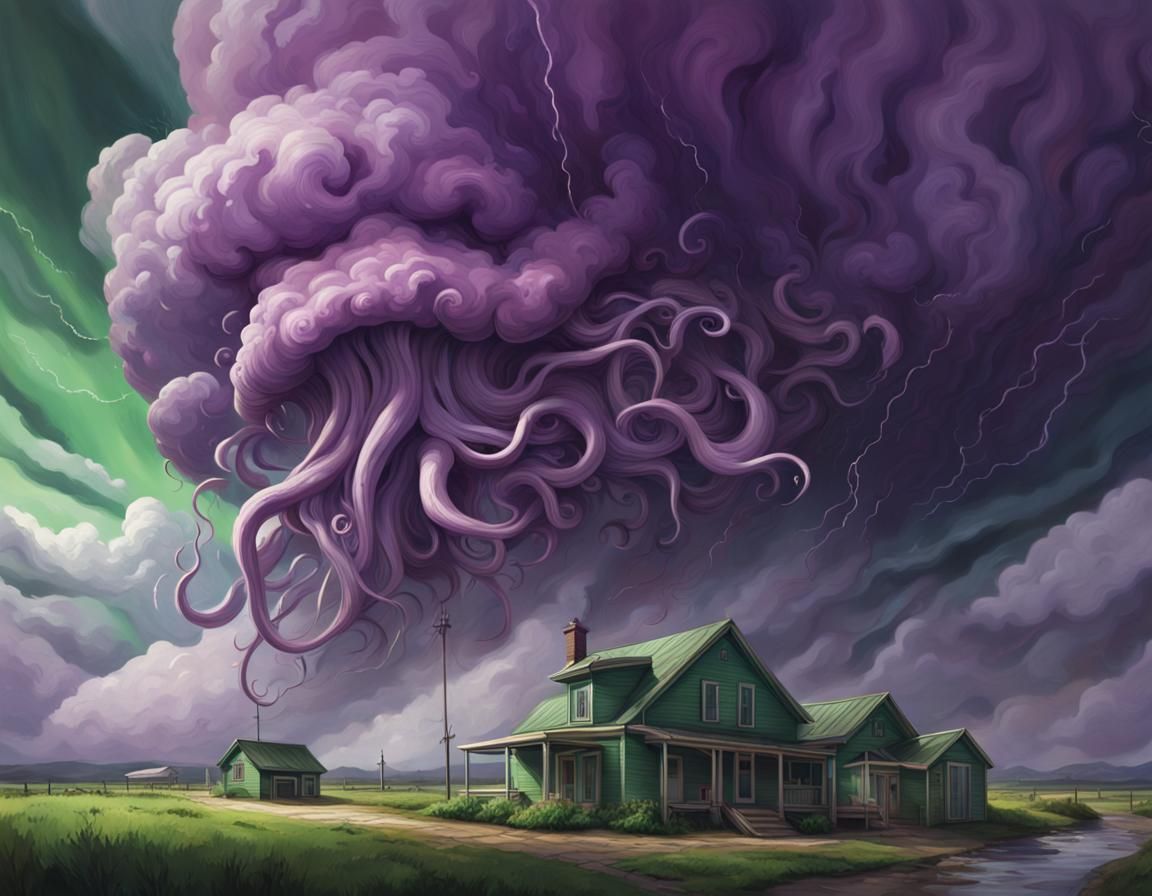 Dramatic Storm with Tentacles Descending, Hyperrealistic Art