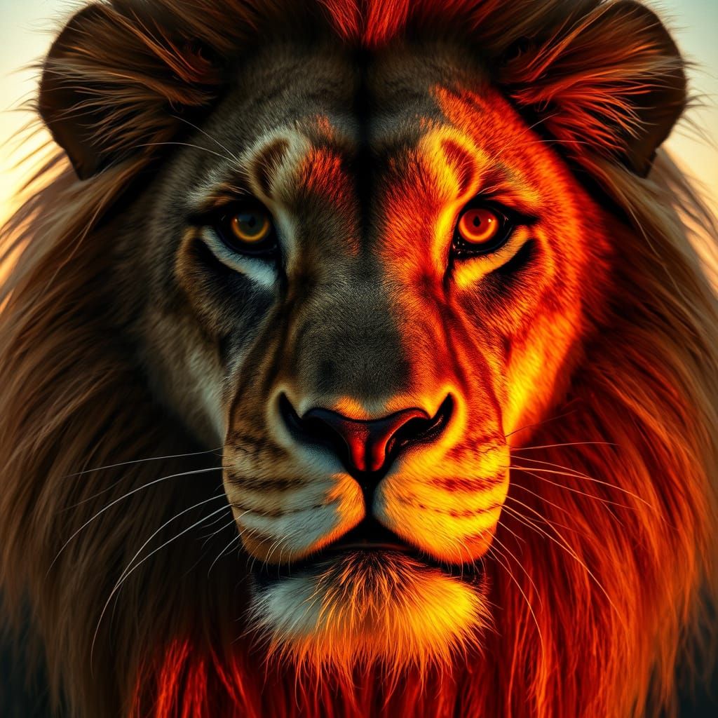 Golden Hour Lion with Bioluminescent Fur