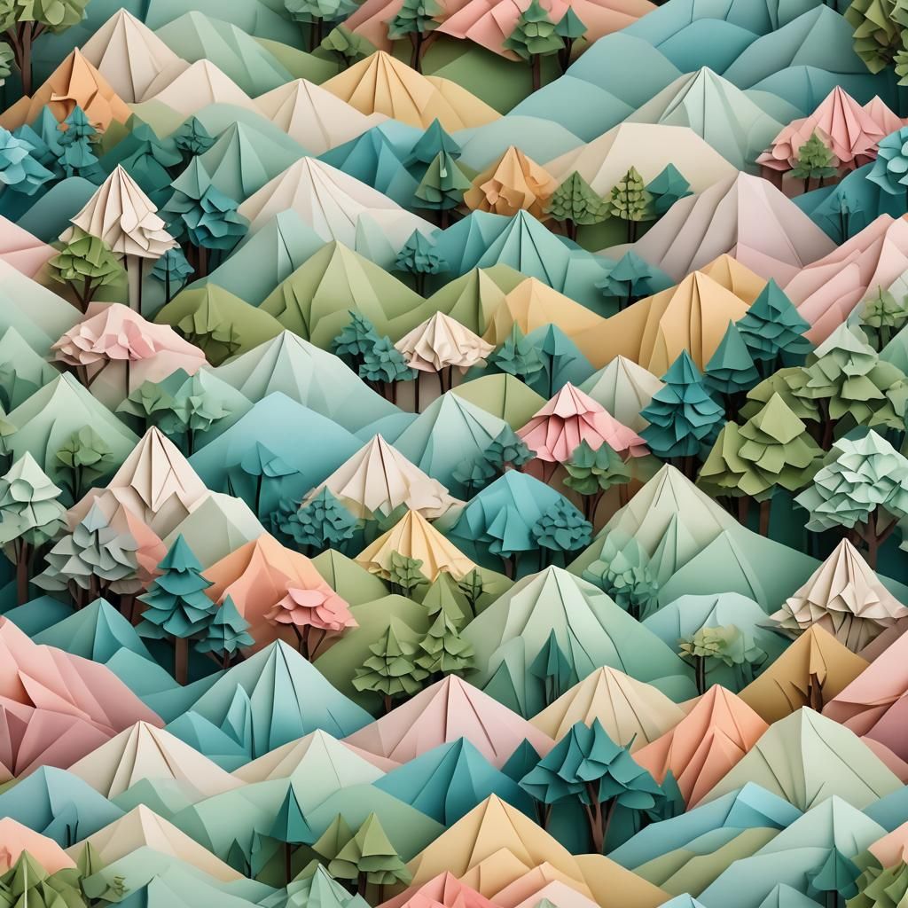 Origami Valley Landscape with Pastel Sky